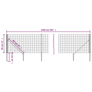 vidaXL Συρματόπλεγμα Περίφραξης Ανθρακί 0,8x25 μ. με Καρφωτές Βάσεις