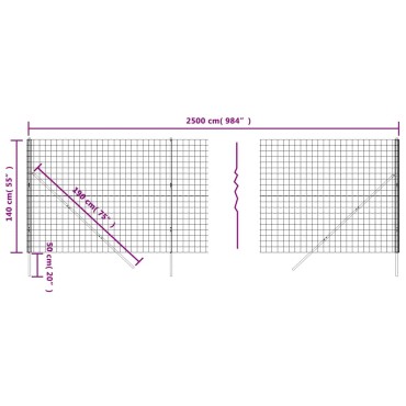 vidaXL Συρματόπλεγμα Περίφραξης Ανθρακί 1,4x25 μ. Γαλβανισμένο Ατσάλι