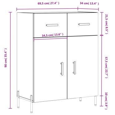 vidaXL Ντουλάπι Γυαλιστερό Λευκό 69,5x34x90cm Επεξεργασμένο Ξύλο 1 τεμ.