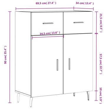 vidaXL Ντουλάπι Γυαλιστερό Λευκό 69,5x34x90cm Επεξεργασμένο Ξύλο 1 τεμ.