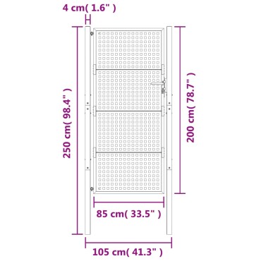 vidaXL Πύλη Κήπου Ανθρακί 105 x 250 εκ. Ατσάλινη