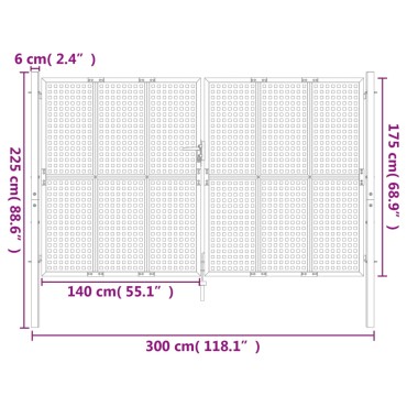vidaXL Πύλη Κήπου Ανθρακί 300 x 175 εκ. Ατσάλινη
