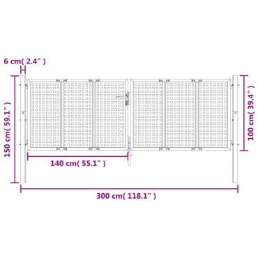 vidaXL Πύλη Κήπου Ανθρακί 300 x 150 εκ. Ατσάλινη