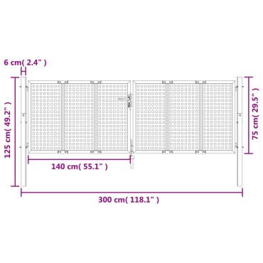 vidaXL Πύλη Κήπου Ανθρακί 300 x 125 εκ. Ατσάλινη