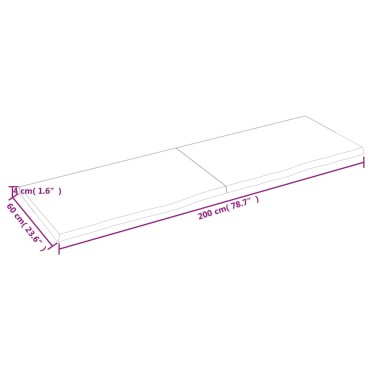 vidaXL Ράφι Τοίχου 200x60x(2-4)cm από Ακατέργαστο Μασίφ Ξύλο Δρυός 1 τεμ.