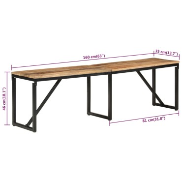vidaXL Πάγκος 160x35x46cm από Μασίφ Ξύλο Μάνγκο 1 τεμ.