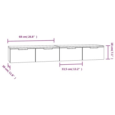 vidaXL Ντουλάπια Τοίχου 2 τεμ. Μαύρα 68x30x20cm Επεξεργασμένο Ξύλο