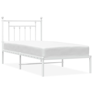 vidaXL Πλαίσιο Κρεβατιού με Κεφαλάρι Λευκό 90x200cm Μεταλλικό 1 τεμ. - Μονό