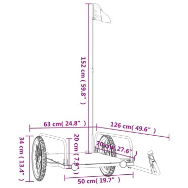 vidaXL Τρέιλερ Ποδηλάτου Μαύρο 126 x 63 x 34 εκ. από Σίδερο