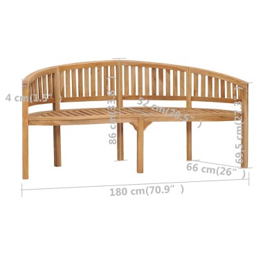 vidaXL Παγκάκι με Καμπυλωτή Πλάτη από Μασίφ Ξύλο Teak 180x66x86cm 1 τεμ.