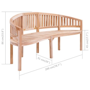 vidaXL Παγκάκι με Καμπυλωτή Πλάτη από Μασίφ Ξύλο Teak 200x51x86cm 1 τεμ.