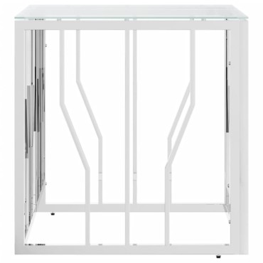 vidaXL Τραπέζι Σαλονιού Ασημί 50x50x50cm Ανοξείδωτο Ατσάλι και Γυαλί 1 τεμ.