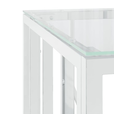 vidaXL Τραπέζι Σαλονιού Ασημί 50x50x50cm Ανοξείδωτο Ατσάλι και Γυαλί 1 τεμ.