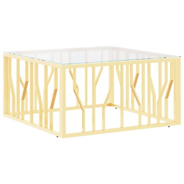 vidaXL Τραπέζι Σαλονιού Χρυσό 80x80x40cm Ανοξείδωτο Ατσάλι και Γυαλί 1 τεμ.