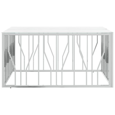 vidaXL Τραπέζι Σαλονιού Ασημί 100x100x50cm Ανοξείδωτο Ατσάλι & Γυαλί 1 τεμ.
