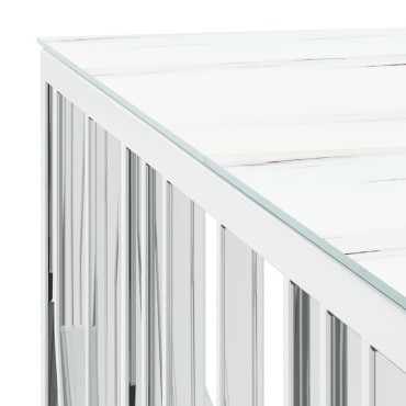 vidaXL Τραπέζι Σαλονιού Ασημί 100x100x50cm Ανοξείδωτο Ατσάλι & Γυαλί 1 τεμ.