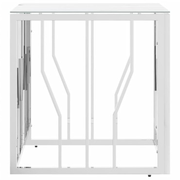 vidaXL Τραπέζι Σαλονιού Ασημί 50x50x50cm Ανοξείδωτο Ατσάλι και Γυαλί 1 τεμ.