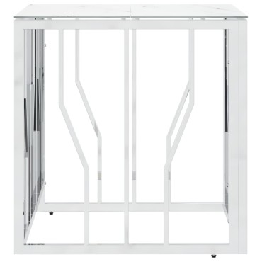 vidaXL Τραπέζι Σαλονιού Ασημί 50x50x50cm Ανοξείδωτο Ατσάλι και Γυαλί 1 τεμ.