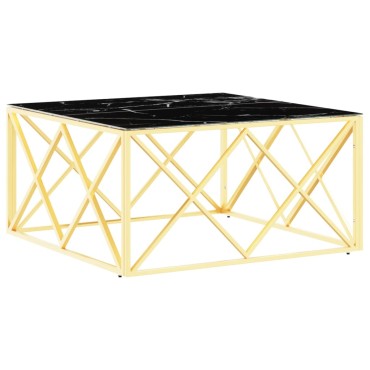 vidaXL Τραπέζι Σαλονιού Χρυσό 80x80x40cm Ανοξείδωτο Ατσάλι και Γυαλί 1 τεμ.