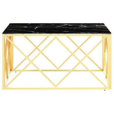 vidaXL Τραπέζι Σαλονιού Χρυσό 80x80x40cm Ανοξείδωτο Ατσάλι και Γυαλί 1 τεμ.