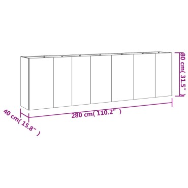 vidaXL Ζαρντινιέρα 280 x 40 x 80 εκ. από Ατσάλι Σκληρυθέν στον Αέρα