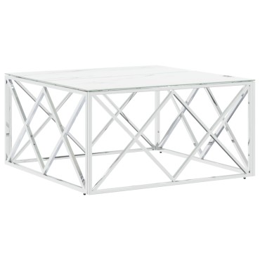 vidaXL Τραπέζι Σαλονιού Ασημί 80x80x40cm Ανοξείδωτο Ατσάλι και Γυαλί 1 τεμ.