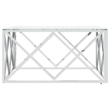 vidaXL Τραπέζι Σαλονιού Ασημί 80x80x40cm Ανοξείδωτο Ατσάλι και Γυαλί 1 τεμ.