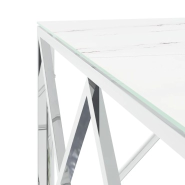 vidaXL Τραπέζι Σαλονιού Ασημί 80x80x40cm Ανοξείδωτο Ατσάλι και Γυαλί 1 τεμ.
