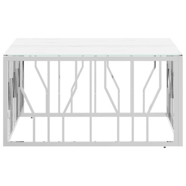 vidaXL Τραπέζι Σαλονιού Ασημί 80x80x40cm Ανοξείδωτο Ατσάλι και Γυαλί 1 τεμ.