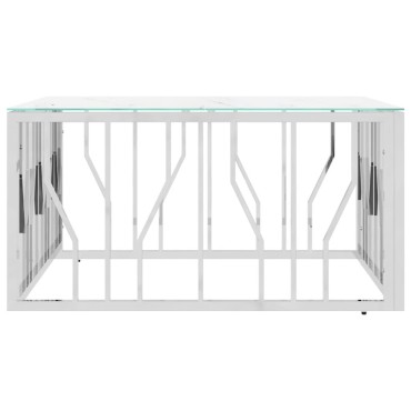 vidaXL Τραπέζι Σαλονιού Ασημί 80x80x40cm Ανοξείδωτο Ατσάλι και Γυαλί 1 τεμ.