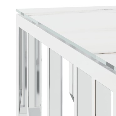vidaXL Τραπέζι Σαλονιού Ασημί 80x80x40cm Ανοξείδωτο Ατσάλι και Γυαλί 1 τεμ.