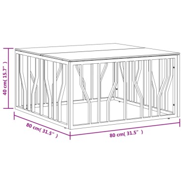 vidaXL Τραπέζι Σαλονιού Ασημί 80x80x40cm Ανοξείδωτο Ατσάλι και Γυαλί 1 τεμ.