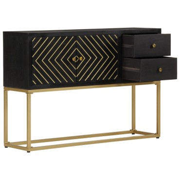 vidaXL Μπουφές Μαύρος και Χρυσός 110x30x75cm από Μασίφ Ξύλο Μάνγκο 1 τεμ.