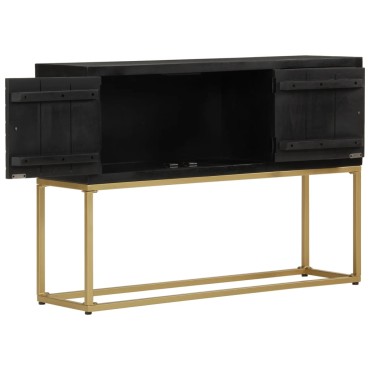 vidaXL Μπουφές Μαύρος και Χρυσός 110x30x75cm από Μασίφ Ξύλο Μάνγκο 1 τεμ.