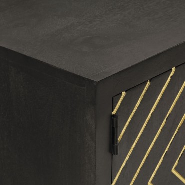 vidaXL Μπουφές Μαύρος και Χρυσός 110x30x75cm από Μασίφ Ξύλο Μάνγκο 1 τεμ.