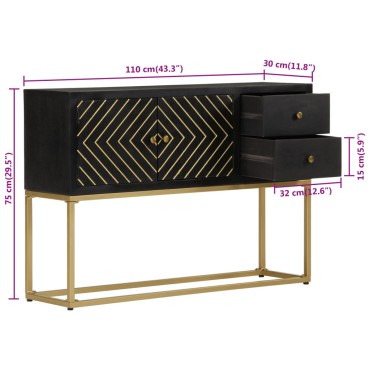 vidaXL Μπουφές Μαύρος και Χρυσός 110x30x75cm από Μασίφ Ξύλο Μάνγκο 1 τεμ.