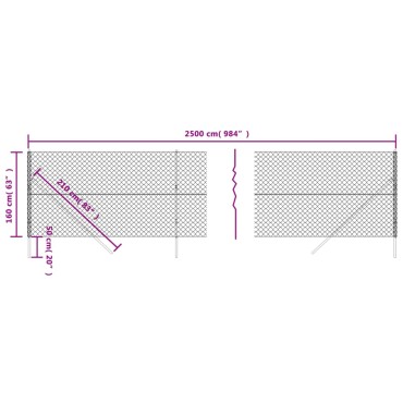 vidaXL Συρματόπλεγμα Περίφραξης Ασημί 1,6x25 μ. με Στύλους