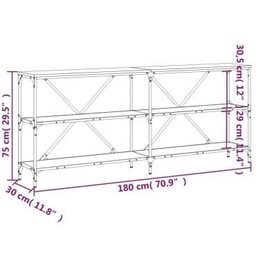 vidaXL Τραπέζι Κονσόλα Καπνιστή Δρυς 180x30x75cm Επεξ. Ξύλο/Σίδηρος 1 τεμ.