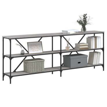 vidaXL Τραπέζι Κονσόλα Γκρι Sonoma 200x30x75cm Επεξ. Ξύλο + Σίδηρος 1 τεμ.