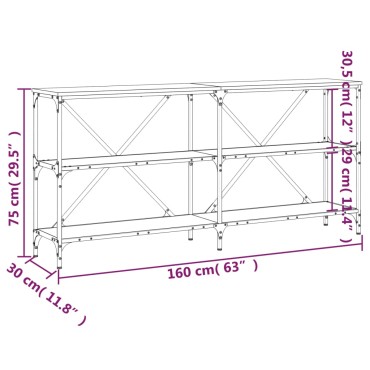 vidaXL Τραπέζι Κονσόλα Καφέ Δρυς 160x30x75cm Επεξ. Ξύλο/Σίδηρος 1 τεμ.
