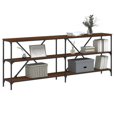 vidaXL Τραπέζι Κονσόλα Καφέ Δρυς 200x30x75cm Επεξ. Ξύλο/Σίδηρος 1 τεμ.