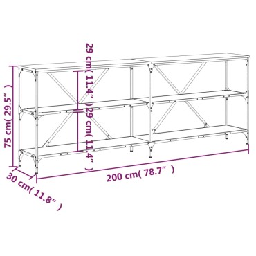 vidaXL Τραπέζι Κονσόλα Καφέ Δρυς 200x30x75cm Επεξ. Ξύλο/Σίδηρος 1 τεμ.