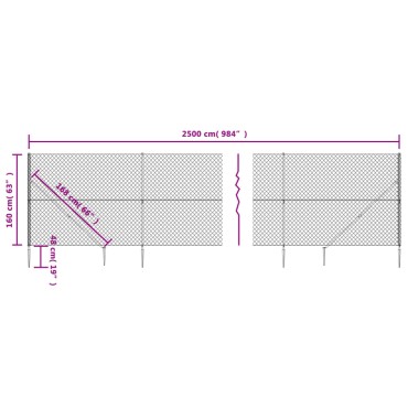 vidaXL Συρματόπλεγμα Περίφραξης Ανθρακί 1,6x25 μ. με Καρφωτές Βάσεις