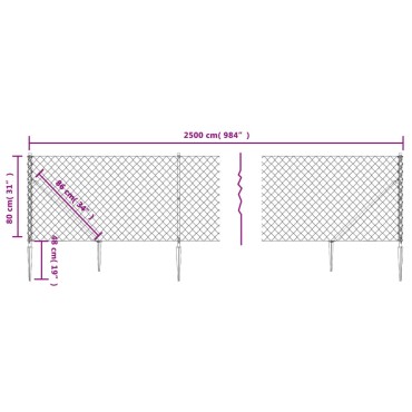 vidaXL Συρματόπλεγμα Περίφραξης Ανθρακί 0,8x25 μ. με Καρφωτές Βάσεις