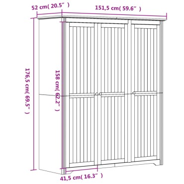 vidaXL Ντουλάπα BODO Λευκή/Καφέ 146x53,5x173cm Μασίφ Ξύλο Πεύκου 1 τεμ.
