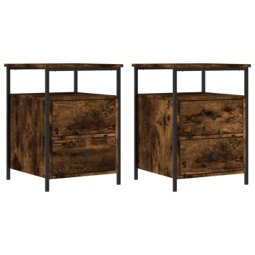 vidaXL Κομοδίνα 2 τεμ. Καπνιστή Δρυς 44x45x60cm Επεξεργασμένο Ξύλο