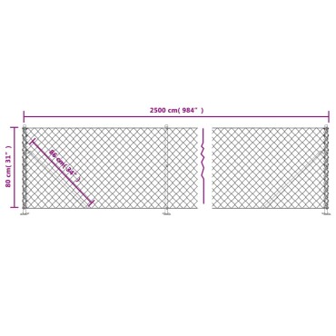 vidaXL Συρματόπλεγμα Περίφραξης Ασημί 0,8x25 μ. με Βάσεις Φλάντζα