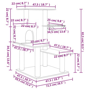 vidaXL Γατόδεντρο Aνοιχτό Γκρι 82,5 εκ. με Στύλους Ξυσίματος από Σιζάλ