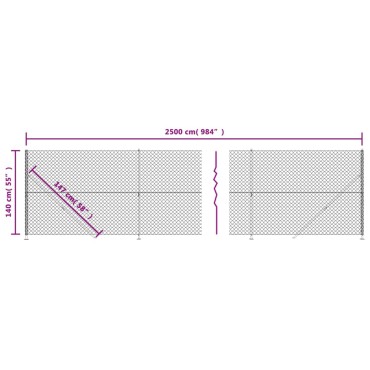 vidaXL Συρματόπλεγμα Περίφραξης Ασημί 1,4x25 μ. με Βάσεις Φλάντζα