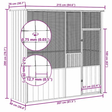 vidaXL Κλουβί Πουλιών Ανθρακί 215x78x200 εκ. από Γαλβανισμένο Χάλυβα